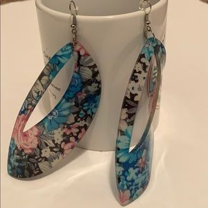 Blue pink flower pattern earring